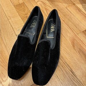 Zara Black Velvet Slip-On Loafers for Men